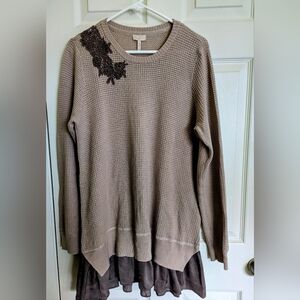 LOGO Beige Sweater with Floral Detail